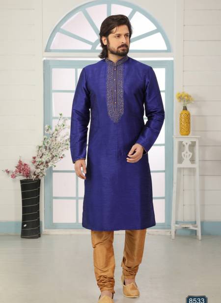 Blue Colour Designer Latest Party And Function Wear Traditional Art Banarasi Silk Kurta Churidar Pajama Redymade Collection 1036-8533